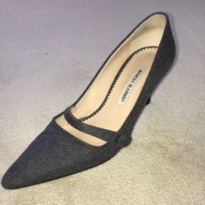Manolo Blahnik grey flannel Mary Jane heels